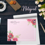 Chic Modern Red en Roze Flowers Blush Background Notitieblok<br><div class="desc">Op basis van mijn waterverf illustratie van rode papaver en roze roze roos. Een prachtige schikking van delicate tuinbloemen uit de zomerhuishouding boven een vlakke,  wazige roze achtergrond.  in Zazzle met uw eigen tekst voor een gepersonaliseerd ontwerp. Bekijk mijn winkel voor overeenkomende objecten!</div>