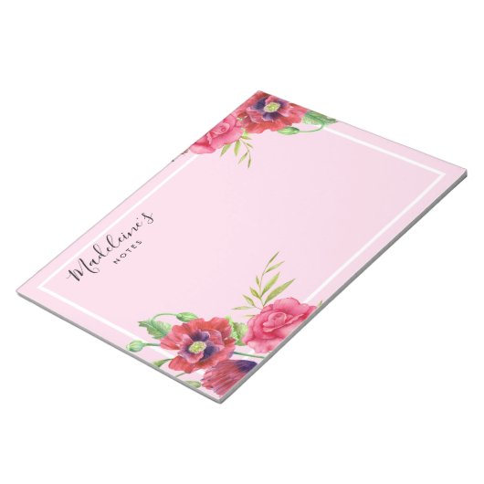 Chic Modern Red en Roze Flowers Blush Background Notitieblok (Schuin)
