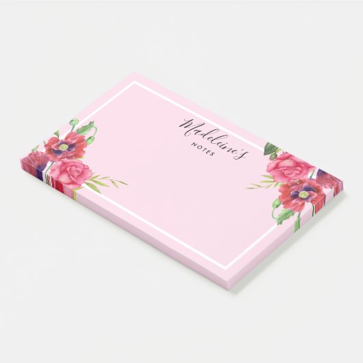 Chic Modern Red en Roze Flowers Blush Background Post-it® Notes (Schuin)