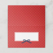 Chic Modern Red Polka Dot met Blauw Lint Plaatskaartje (Buitenkant ongevouwen)