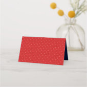 Chic Modern Red Polka Dot met Blauw Lint Plaatskaartje (Achterkant)