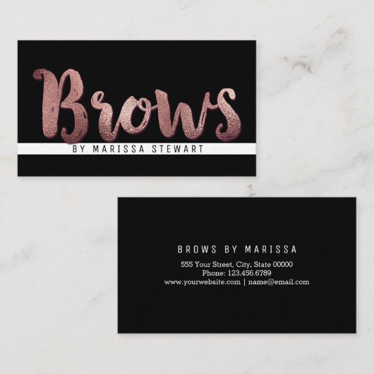Chic Modern Roos Gold Simple Brusking Brows Visitekaartje (Voorkant / Achterkant)