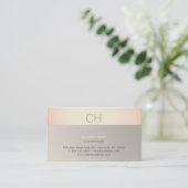 Chic Modern Roos Goud en Taupe Monogram Visitekaartje (Staand voorkant)
