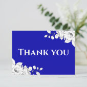 Chic Modern Royal Blue Floral Bedankkaart (Staand voorkant)