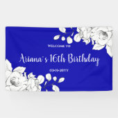Chic Modern Royal Blue White Birthday Spandoek (Horizontaal)