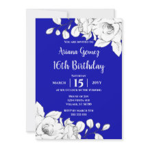 Chic Modern Royal Blue White Floral 16e verjaardag