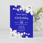 Chic Modern Royal Blue White Floral 16e verjaardag Kaart (Staand voorkant)