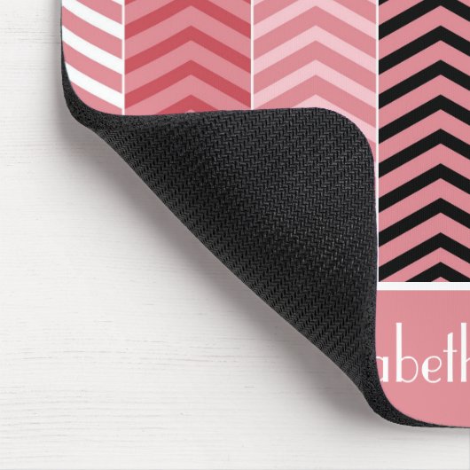 Chic Modern roze Chevron stripes met naam Muismat (Hoek)