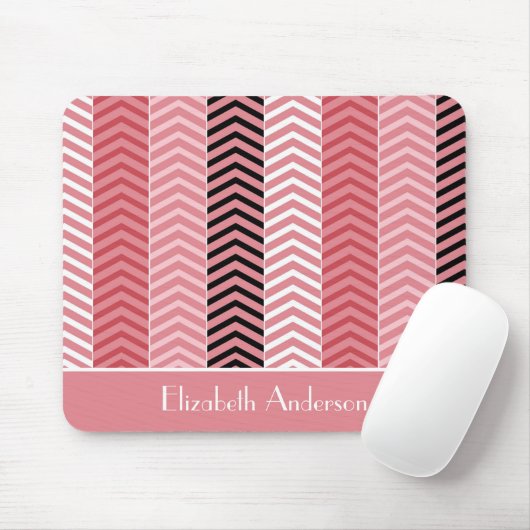 Chic Modern roze Chevron stripes met naam Muismat (Met muis)