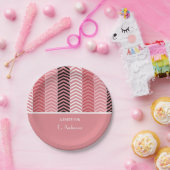 Chic Modern roze Chevron stripes met naam Papieren Bordje (Feest)