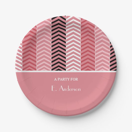 Chic Modern roze Chevron stripes met naam Papieren Bordje (Voorkant)