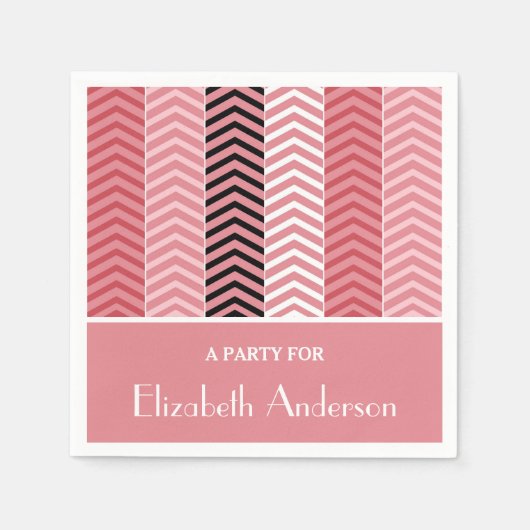Chic Modern roze Chevron stripes met naam Servet (Voorkant)
