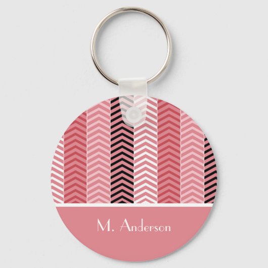 Chic Modern roze Chevron stripes met naam Sleutelhanger (Voorkant)