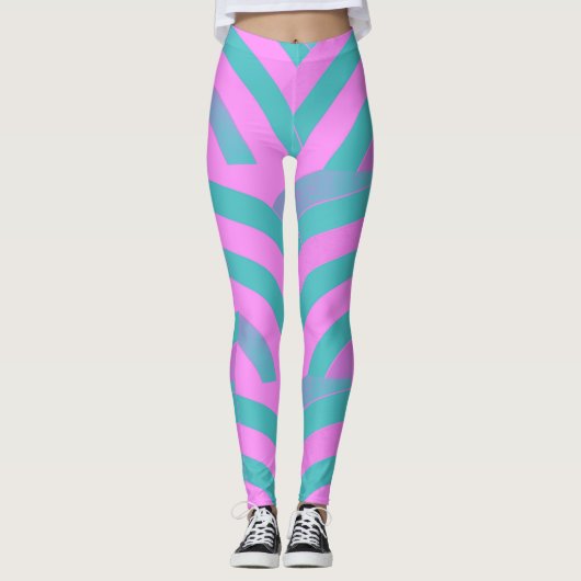 chic modern roze/groene chevrons leggings (Voorkant)