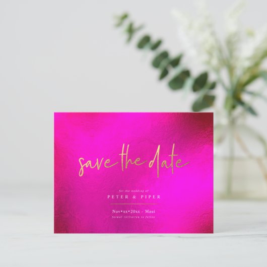 Chic + Modern Roze Handtekening Script, Bewaar de  Briefkaart (Staand voorkant)