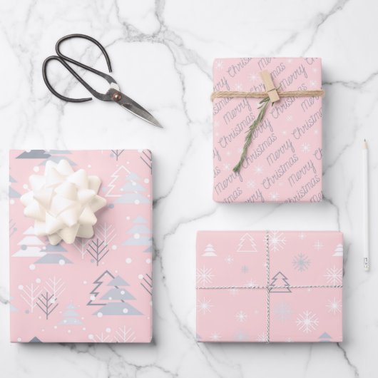 Chic Modern Roze Minimalistisch Scandi Kerstmis Inpakpapier Vel (Voorkant)