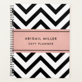Chic Modern Roze, Zwart en Wit Chevron Patroon Planner (Voorkant)