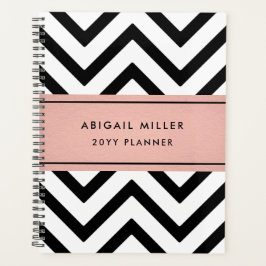 Chic Modern Roze, Zwart en Wit Chevron Patroon Planner