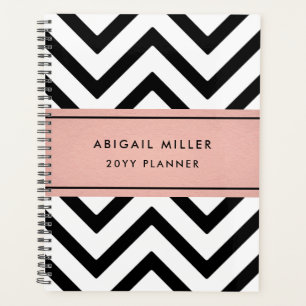 Chic Modern Roze, Zwart en Wit Chevron Patroon Planner