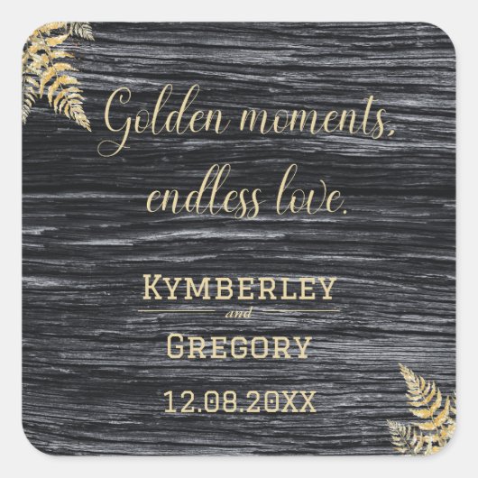 Chic Modern Rustic Golden Moments eindeloze liefde Vierkante Sticker (Voorkant)