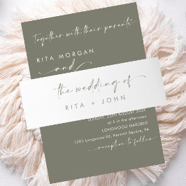 Chic Modern Sage Green Wedding Uitnodigingen Wikkel