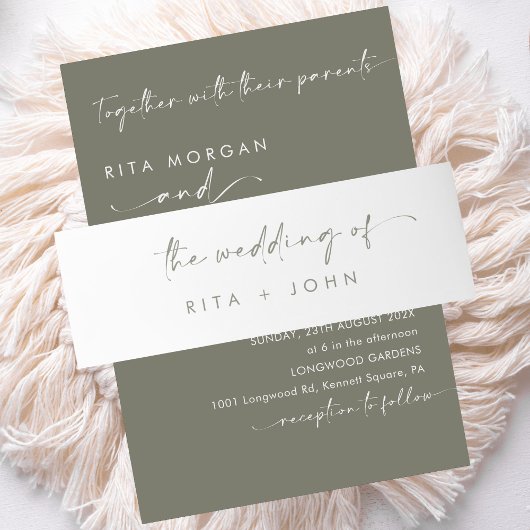 Chic Modern Sage Green Wedding Uitnodigingen Wikkel