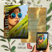 Chic Modern Sage Groen en Goud Foto Afstuderen Aankondiging