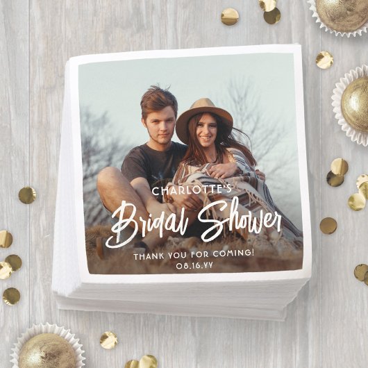 Chic modern schrift en foto minimaal bruidsbad servet