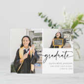 Chic modern Script 2 Foto Afstuderen Aankondiging (Staand voorkant)