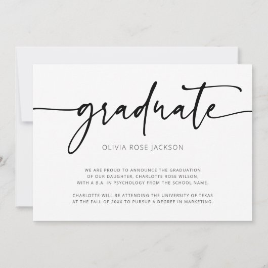 Chic modern Script 2 Foto Afstuderen Aankondiging (Achterkant)