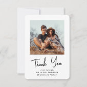 Chic Modern Script 2 Foto Bruidsdouche Dank Je Bedankkaart (Voorkant)