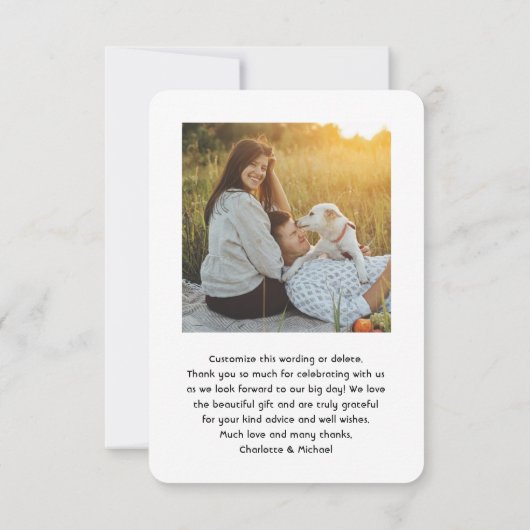 Chic Modern Script 2 Foto Bruidsfeest Dank Je Bedankkaart (Achterkant)