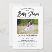 Chic Modern Script 2 Foto Minimal Baby shower Kaart (Voorkant)