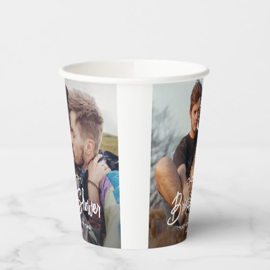 Chic Modern Script 2 Foto Minimal Bridal Shower Papieren Bekers (Links)