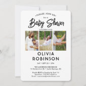 Chic Modern Script 4 Foto Minimal Baby shower Kaart (Voorkant)