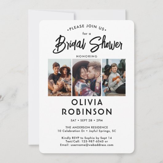 Chic Modern Script 4 Foto Minimal Vrijgezellenfees Kaart (Voorkant)