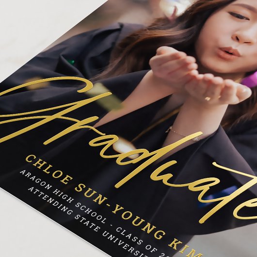 Chic Modern Script Afstuderen Photo Afstuderen Gol Folie Uitnodiging