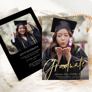 Chic Modern Script Afstuderen Photo Afstuderen Gol Folie Uitnodiging