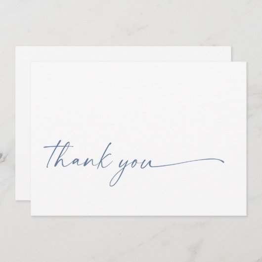 Chic + modern script bedankt platte kaart | Blauw (Voorkant / Achterkant)