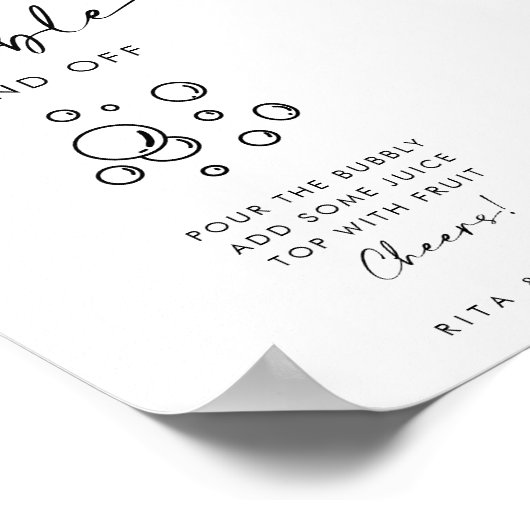 Chic Modern Script Bubbly Bar Trouwbord Poster (Hoek)