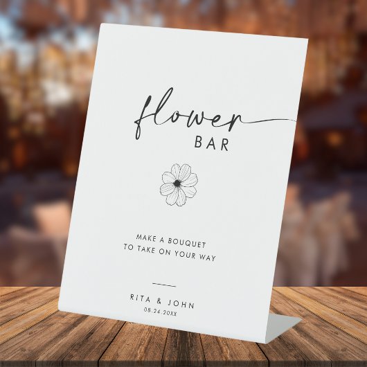 Chic Modern Script Flower Bar Trouwbord Reclamebord Met Voetstuk