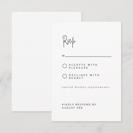 Chic Modern Script Font Wedding RSVP Kaart (Voorkant / Achterkant)