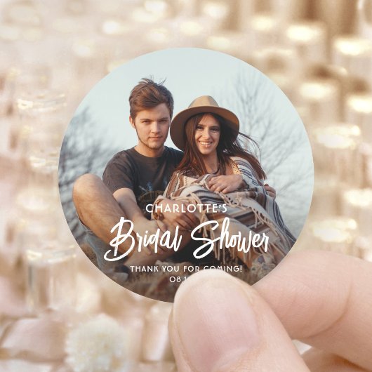 Chic Modern Script & Foto Bruidsfeest Dankjewel Ronde Sticker