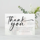 Chic modern script foto bruiloft bedankkaart (Staand voorkant)