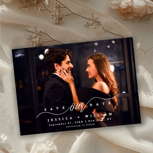 Chic Modern Script Full Photo Wedding  Save The Date