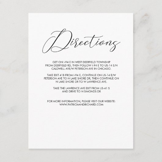 Chic Modern Script Huwelijks Richtingen Bijlage (Voorkant)