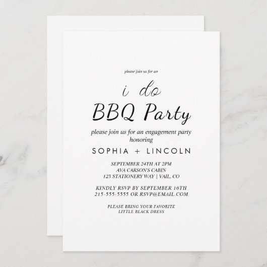 Chic Modern Script "Ik doe BBQ" Engagement Party Kaart (Voorkant / Achterkant)
