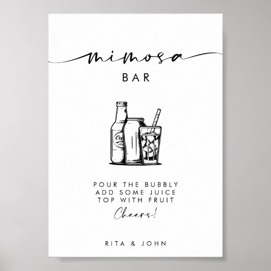 Chic Modern Script Mimosa Bar Trouwbord Poster (Voorkant)