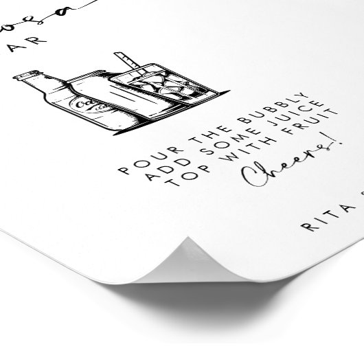 Chic Modern Script Mimosa Bar Trouwbord Poster (Hoek)