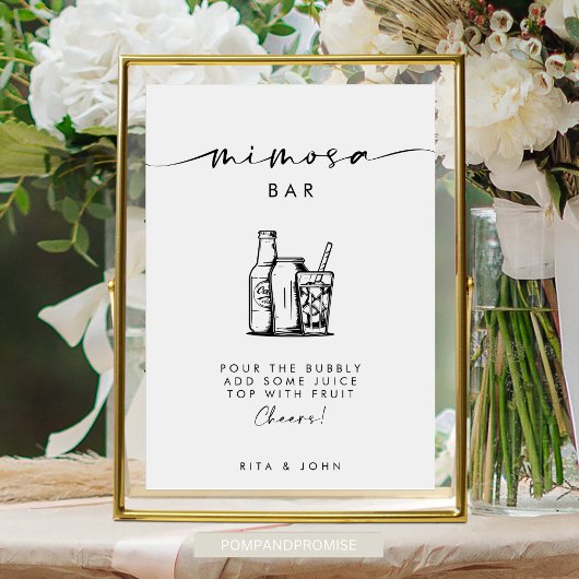 Chic Modern Script Mimosa Bar Trouwbord Poster